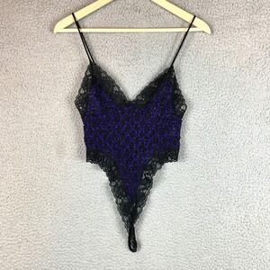 Vtg 60s Bliss Teddy Small Purple Ribbon Woven Black Lace USA Wimsigoth Lingerie